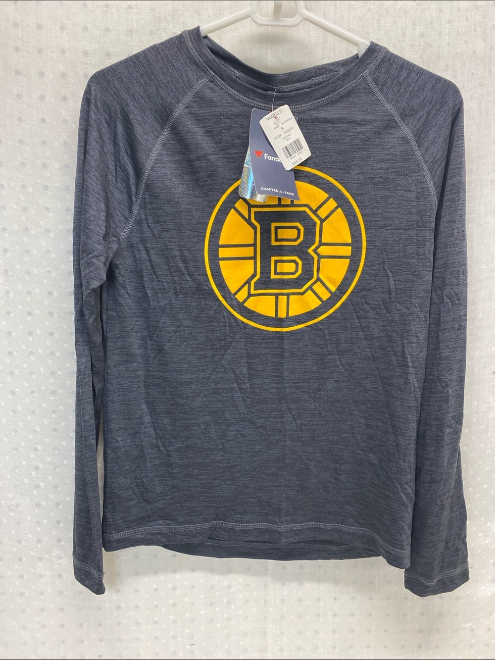 NHL Bruins Long Sleeve Black Gray W/Yellow B Logo Size S NEW By Fanatics